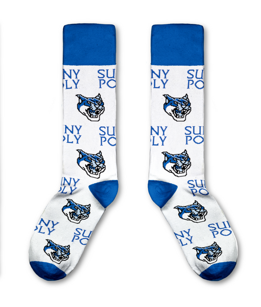 Cotton Dress Casual Crew Sock - Repeating Wildcat and SUNY Poly