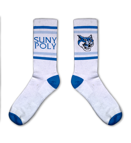 Cotton Ribbed Athletic Crew Sock - SUNY Poly and Wildcat Stripes